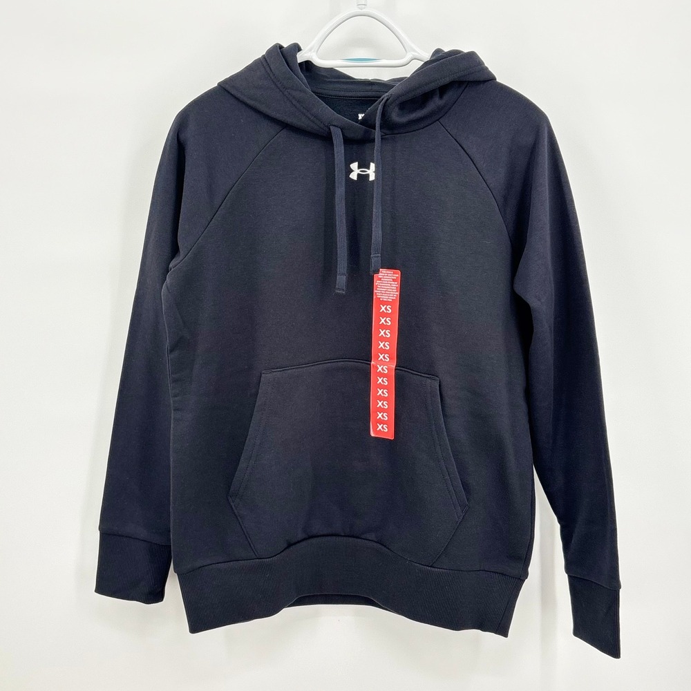 Under Armour Womens Rival Fleece Hoodie Black Pullover 1379500-001 XS NEW
